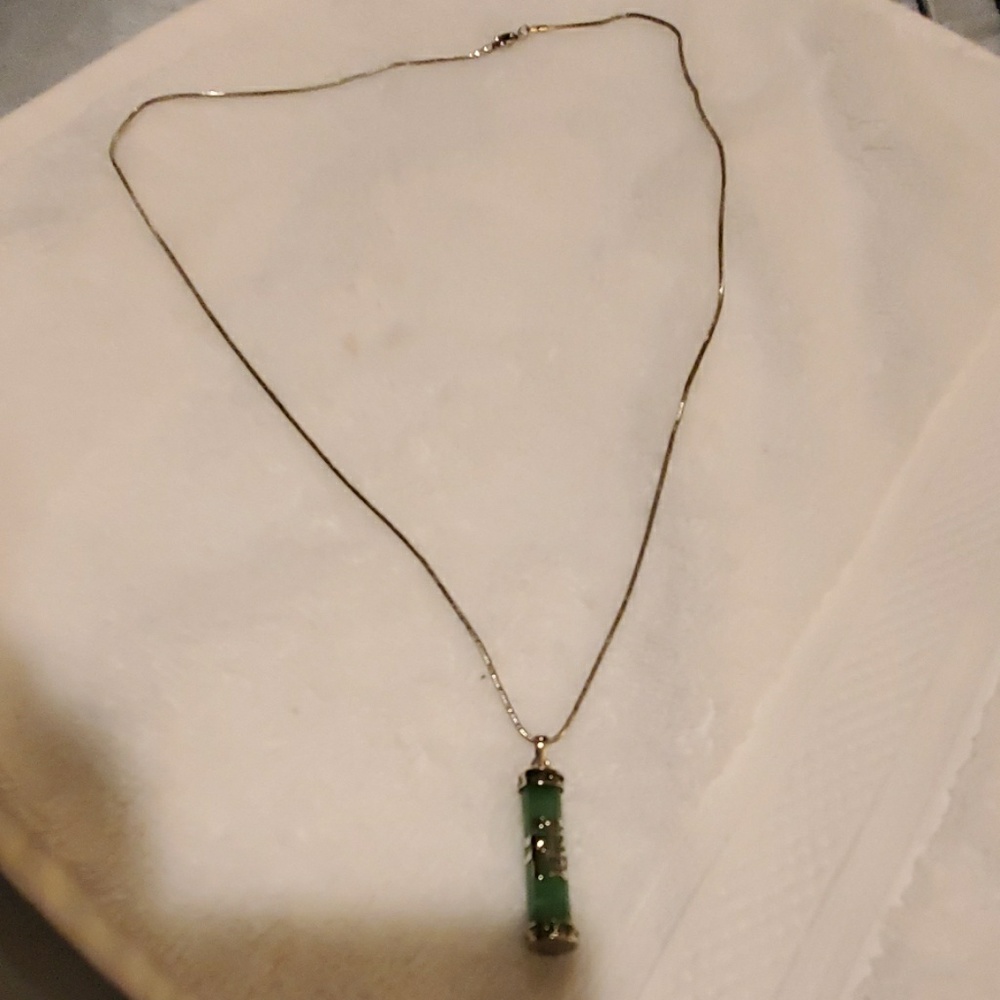 Sterling silver chain with jade cylinder pendent